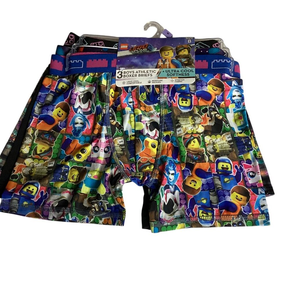 3 Boys Athletic Boxer Briefs: The Lego Movie 2, Ultra Cool Softness Size 8